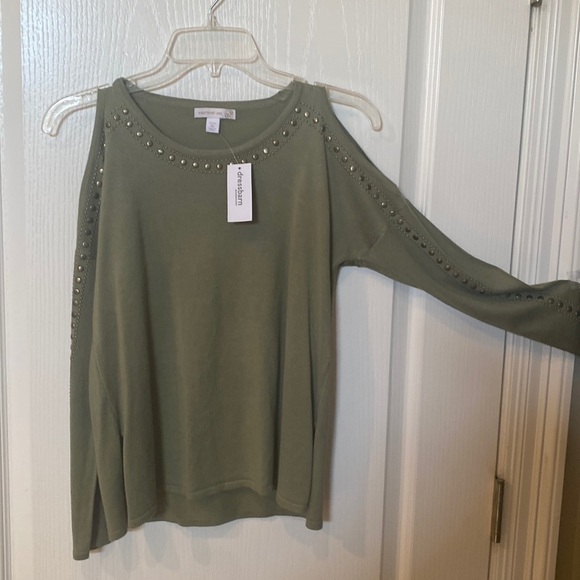 Dress Barn Tops - Dress Barn women’s size PXS Cold shoulder long sleeve studded top NWT